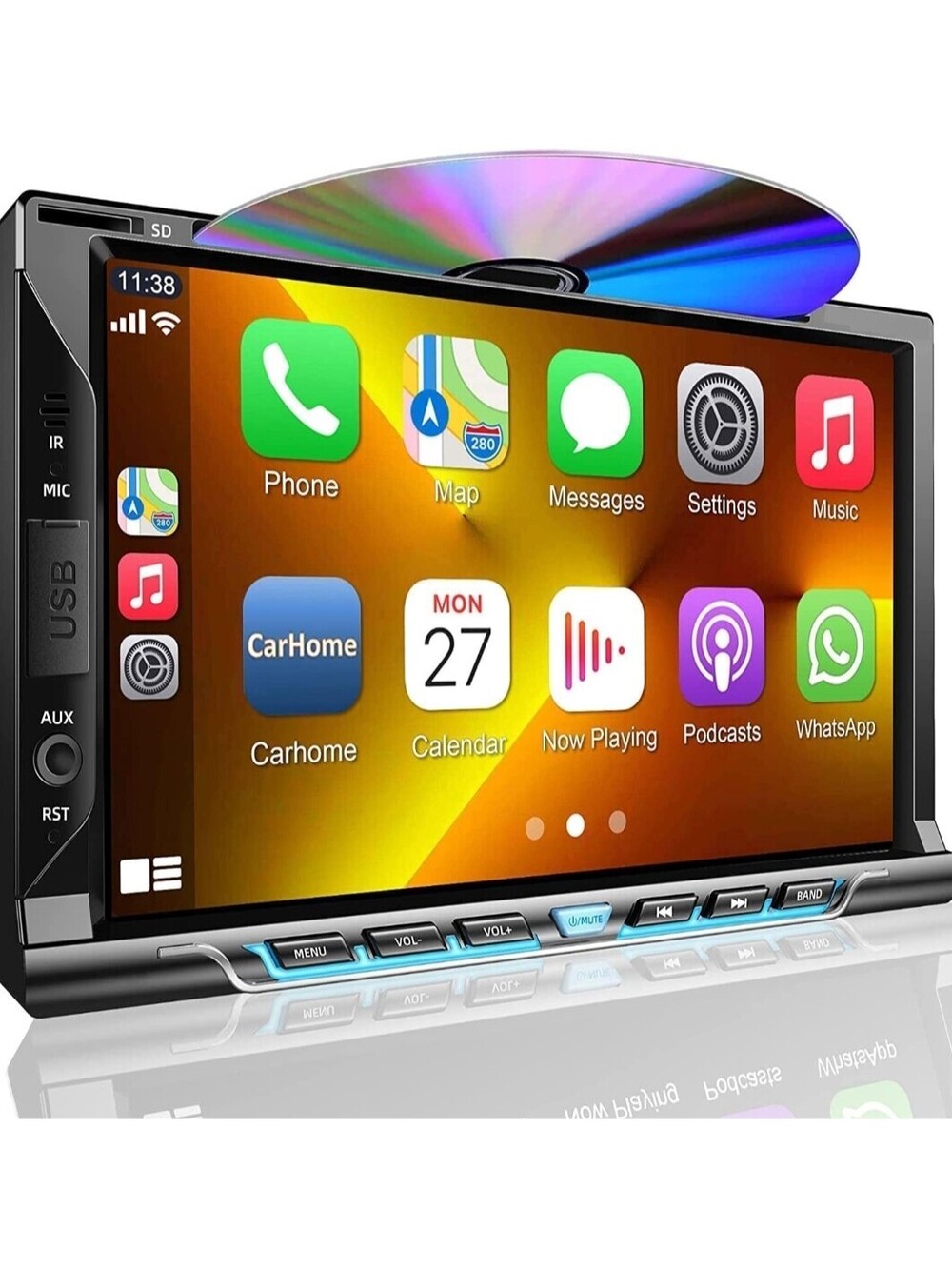 7" Double Din Car Stereo with Wireless CarPlay, Android Auto & DVD